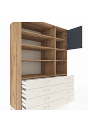 Kronos Dolap 8 Raflı 8 Çekmeceli Tek Kapaklı 132x59x195 Çam-Antrasit/Aytaşı