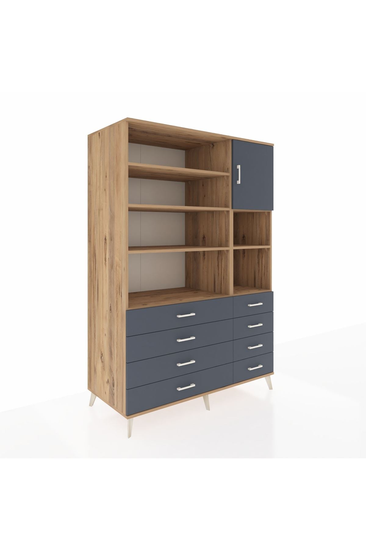 Kronos Dolap 8 Raflı 8 Çekmeceli Tek Kapaklı 132x59x195 Çam-Antrasit/Antrasit