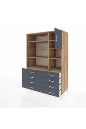 Kronos Dolap 8 Raflı 8 Çekmeceli Tek Kapaklı 132x59x195 Çam-Antrasit/Antrasit