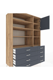 Kronos Dolap 8 Raflı 8 Çekmeceli Tek Kapaklı 132x59x195 Çam-Antrasit/Antrasit