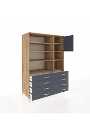 Kronos Dolap 8 Raflı 8 Çekmeceli Tek Kapaklı 132x59x195 Çam-Antrasit/Antrasit