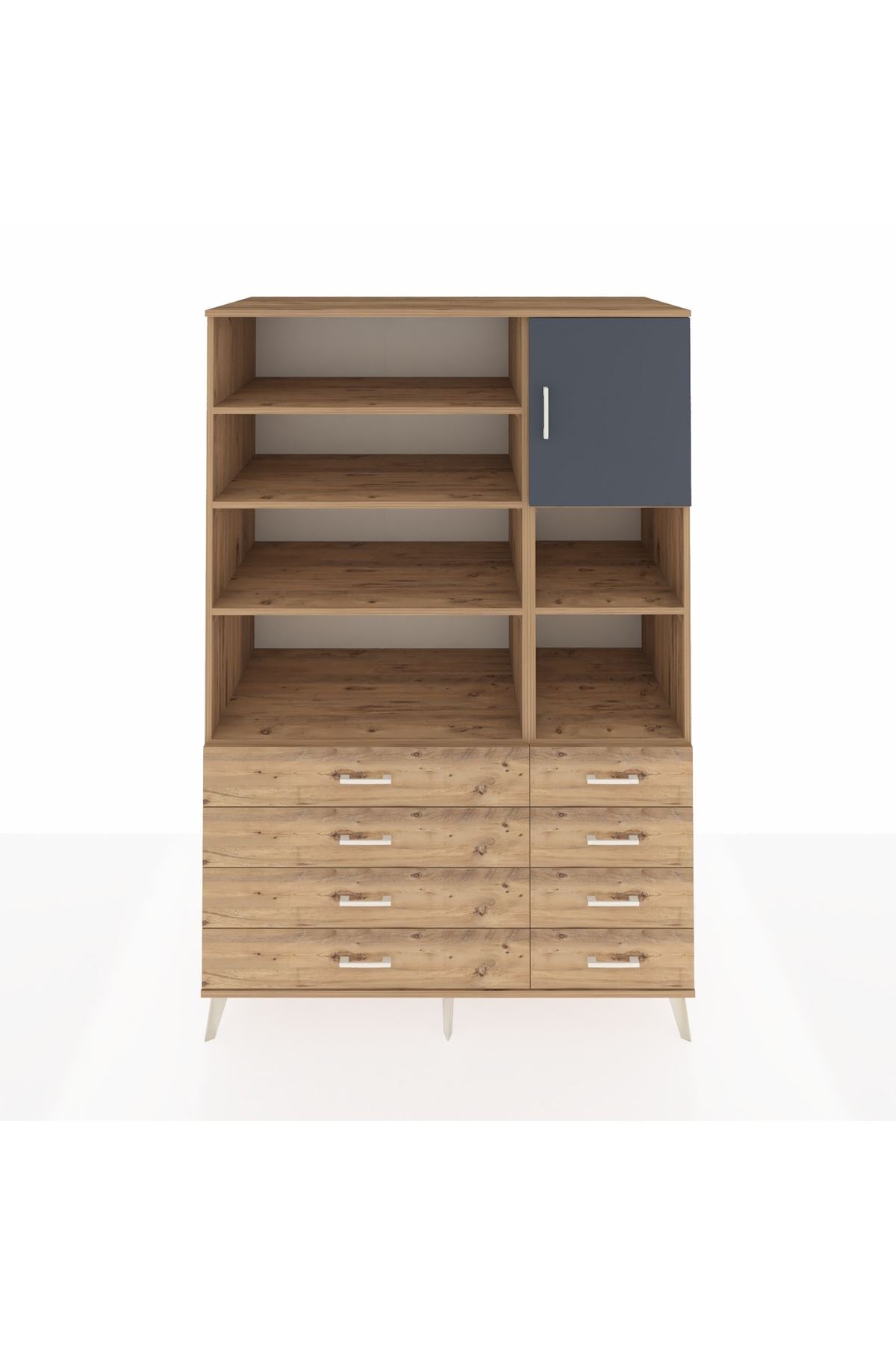 Kronos Dolap 8 Raflı 8 Çekmeceli Tek Kapaklı 132x59x195 Çam-Antrasit/Çam