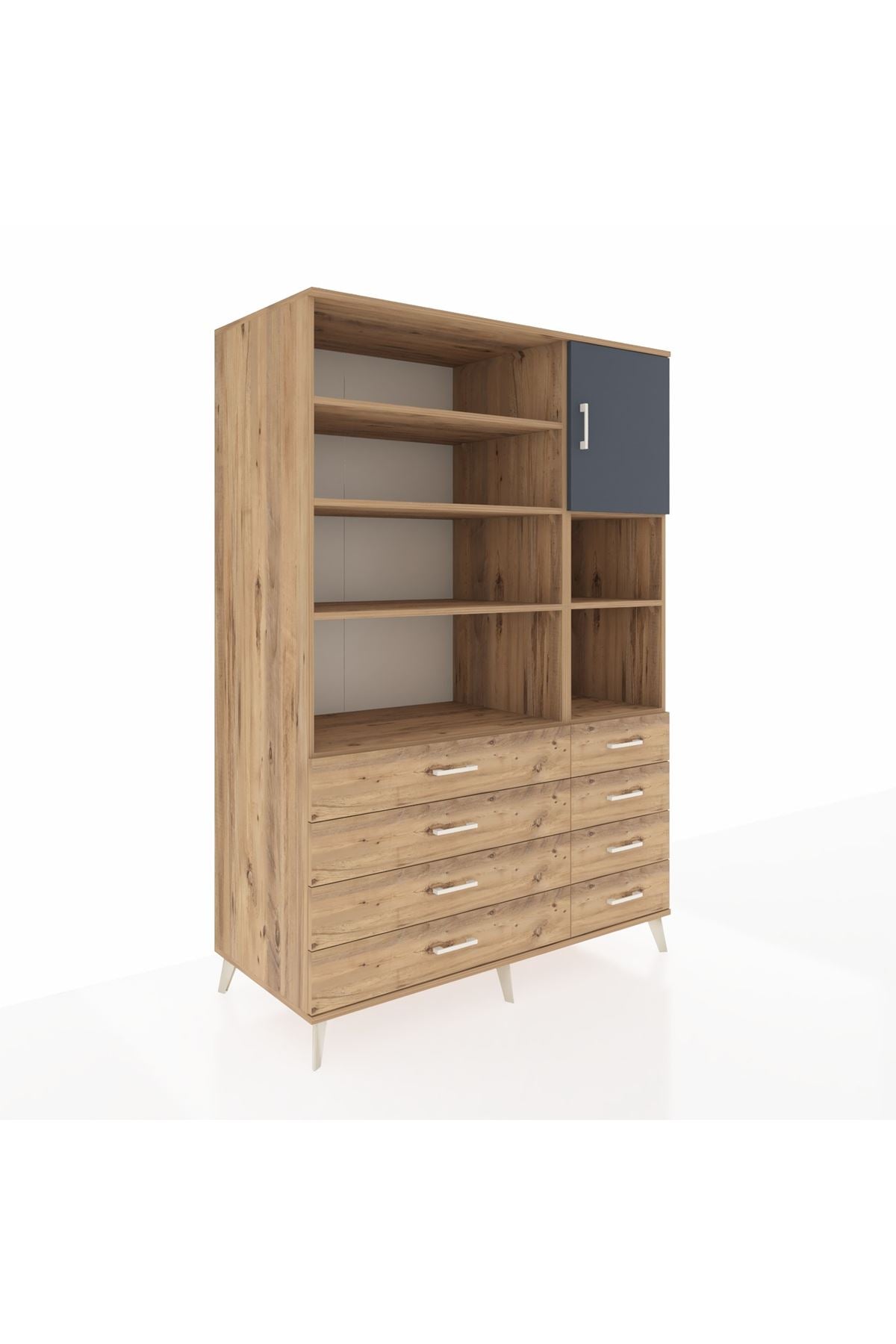 Kronos Dolap 8 Raflı 8 Çekmeceli Tek Kapaklı 132x59x195 Çam-Antrasit/Çam