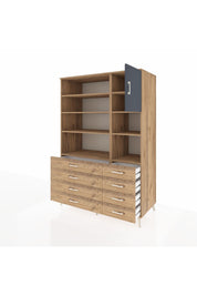 Kronos Dolap 8 Raflı 8 Çekmeceli Tek Kapaklı 132x59x195 Çam-Antrasit/Çam