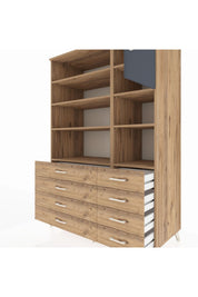 Kronos Dolap 8 Raflı 8 Çekmeceli Tek Kapaklı 132x59x195 Çam-Antrasit/Çam