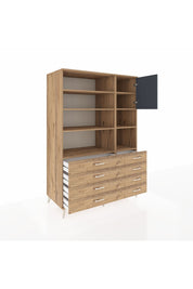 Kronos Dolap 8 Raflı 8 Çekmeceli Tek Kapaklı 132x59x195 Çam-Antrasit/Çam