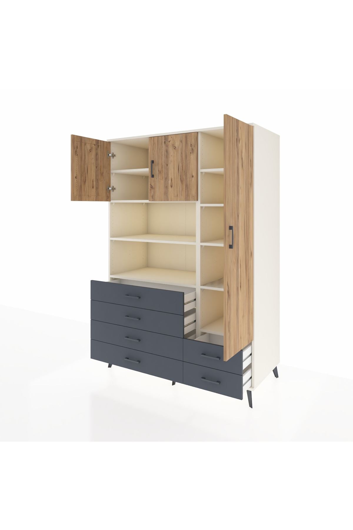 Kronos Dolap 9 Raflı 6 Çekmeceli 3 Kapaklı 132x59x195 Aytaşı-Çam/Antrasit