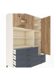 Kronos Dolap 9 Raflı 6 Çekmeceli 3 Kapaklı 132x59x195 Aytaşı-Çam/Antrasit