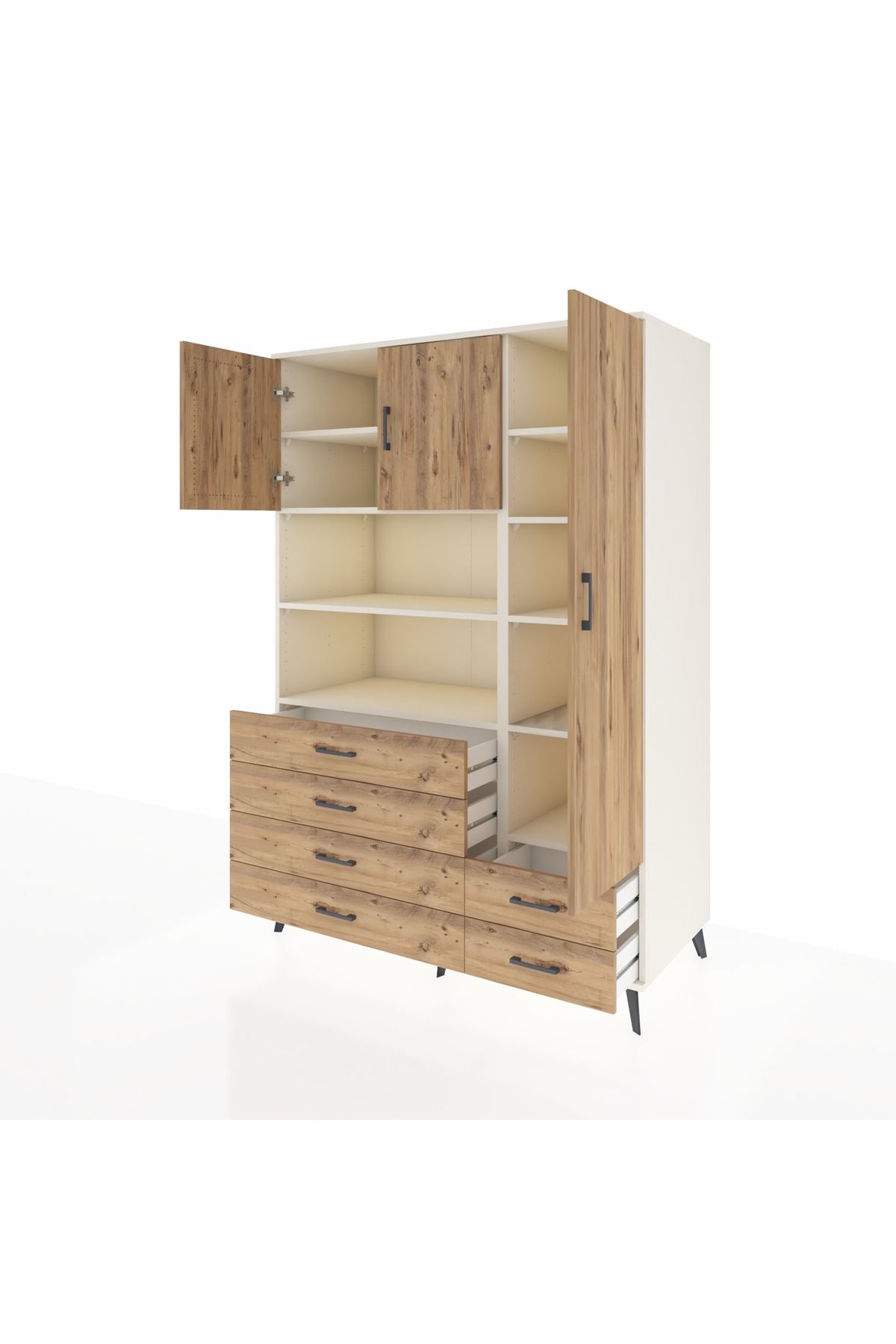 Kronos Dolap 9 Raflı 6 Çekmeceli 3 Kapaklı 132x59x195 Aytaşı-Çam/Çam