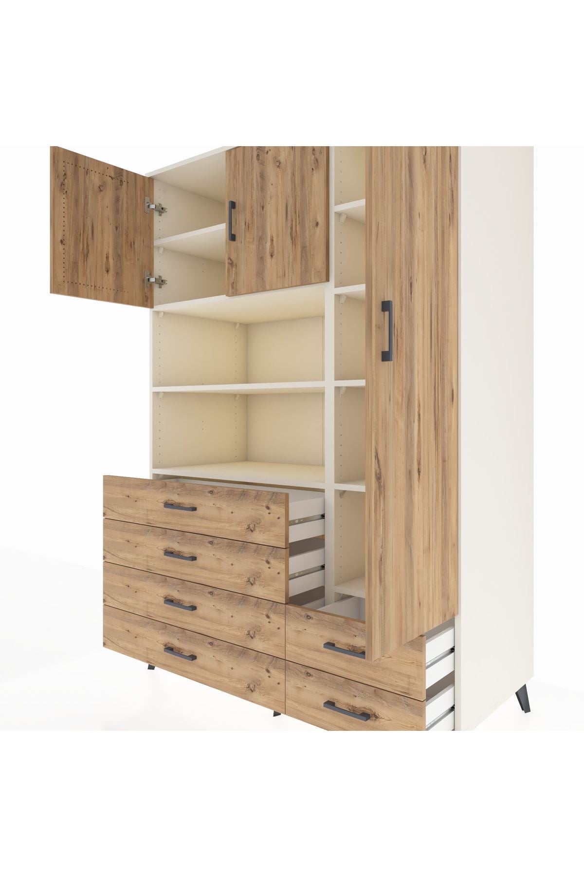 Kronos Dolap 9 Raflı 6 Çekmeceli 3 Kapaklı 132x59x195 Aytaşı-Çam/Çam