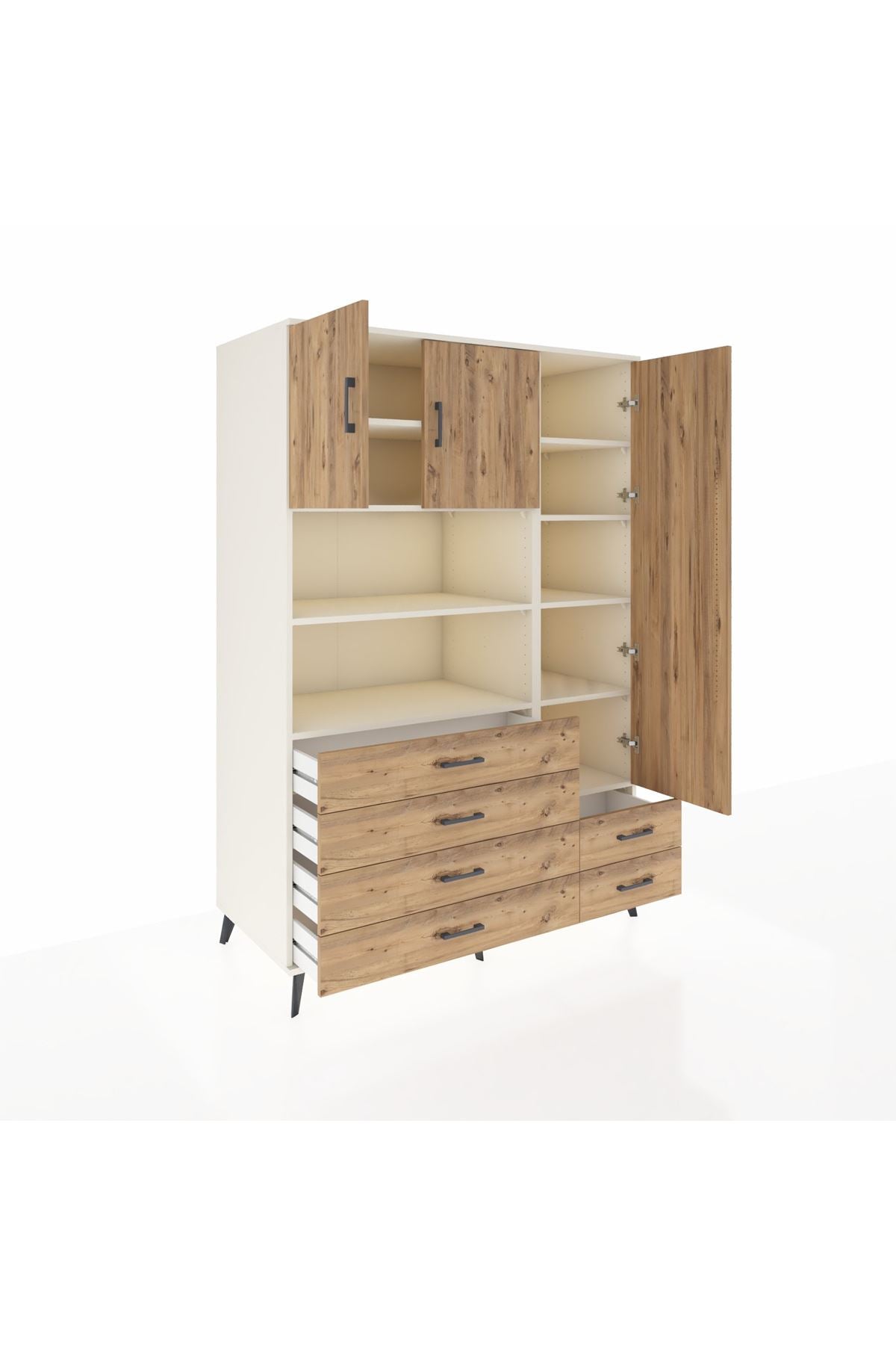 Kronos Dolap 9 Raflı 6 Çekmeceli 3 Kapaklı 132x59x195 Aytaşı-Çam/Çam