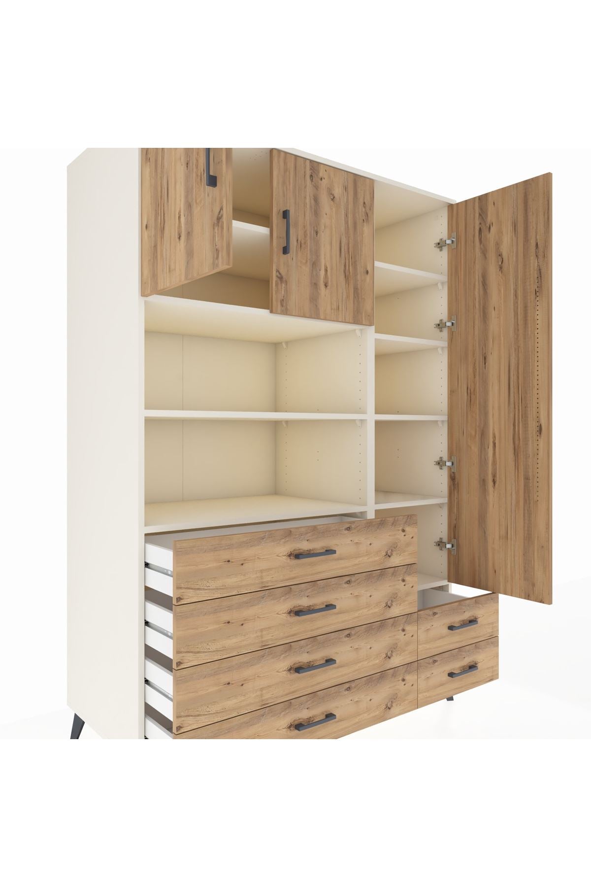 Kronos Dolap 9 Raflı 6 Çekmeceli 3 Kapaklı 132x59x195 Aytaşı-Çam/Çam