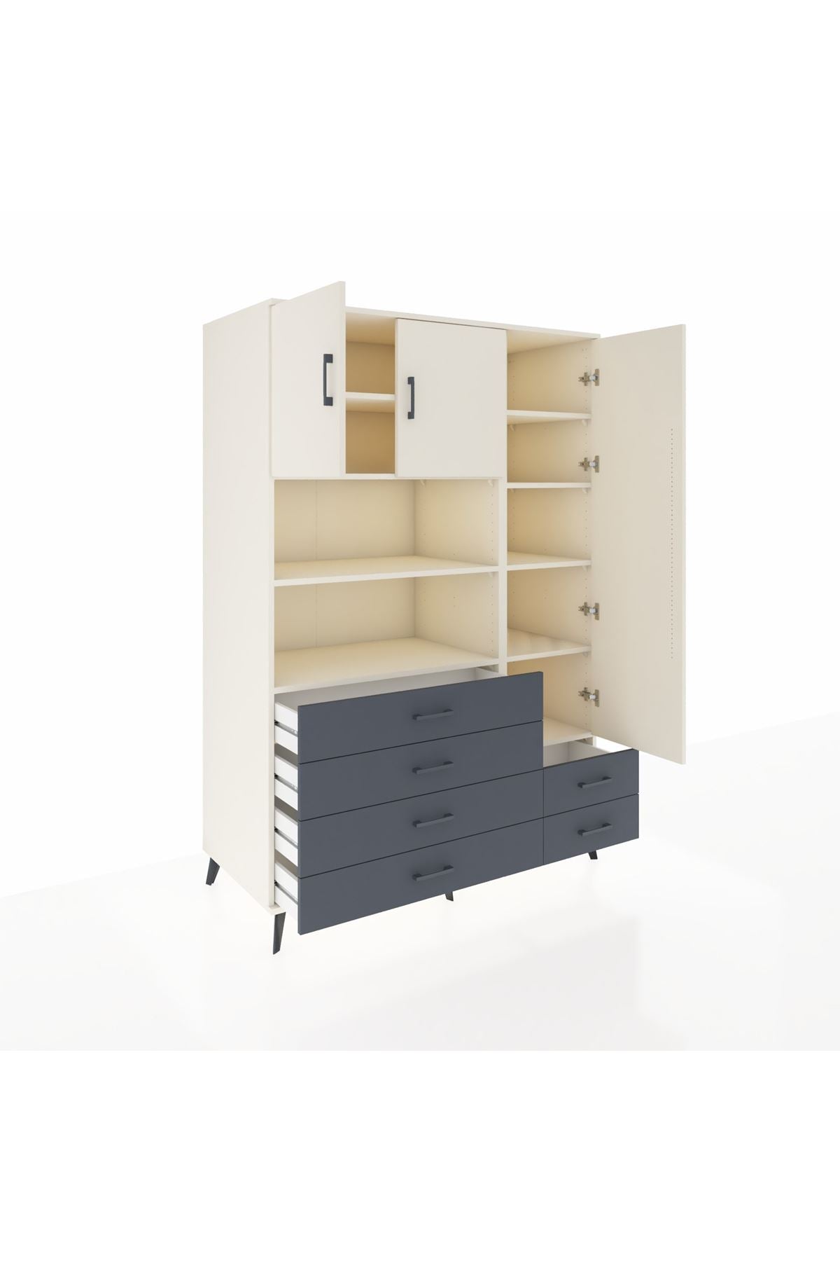 Kronos Dolap 9 Raflı 6 Çekmeceli 3 Kapaklı 132x59x195 Aytaşı-Aytaşı/Antrasit