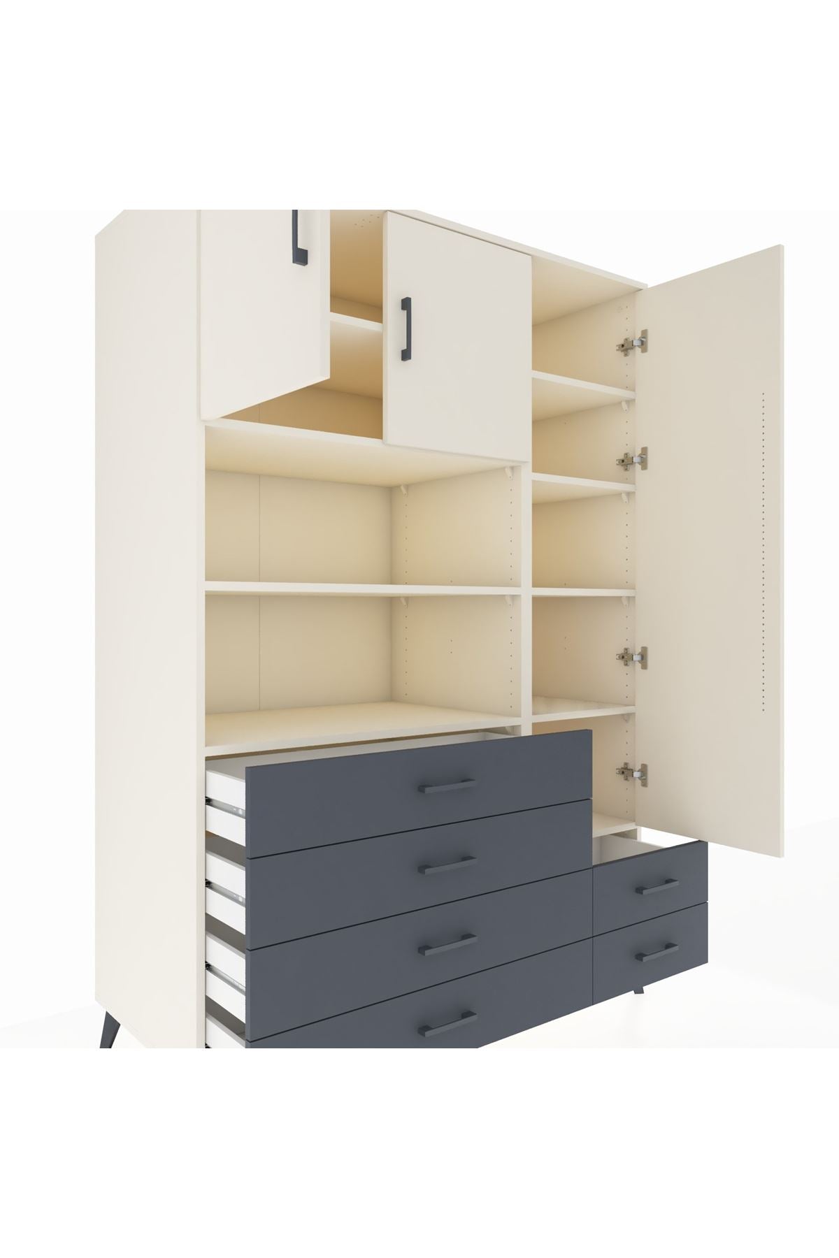 Kronos Dolap 9 Raflı 6 Çekmeceli 3 Kapaklı 132x59x195 Aytaşı-Aytaşı/Antrasit