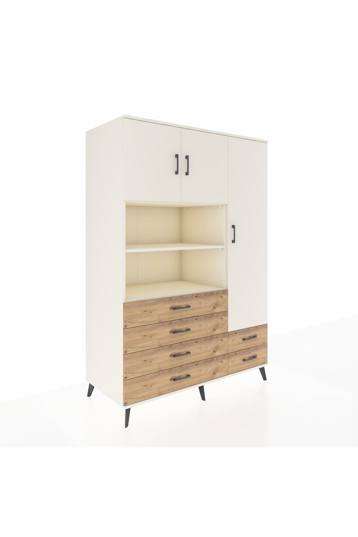 Kronos Dolap 9 Raflı 6 Çekmeceli 3 Kapaklı 132x59x195 Aytaşı-Aytaşı/Çam