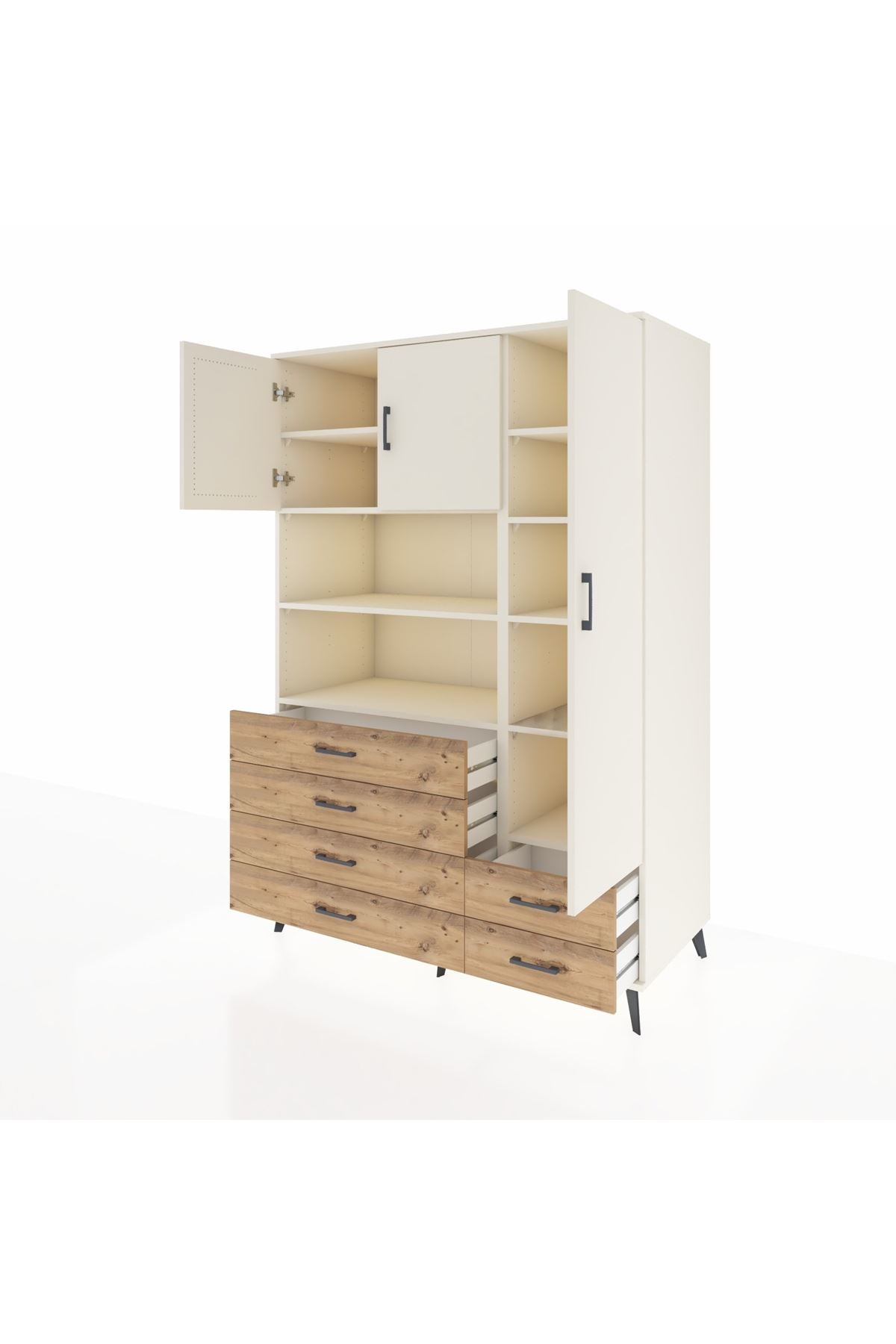 Kronos Dolap 9 Raflı 6 Çekmeceli 3 Kapaklı 132x59x195 Aytaşı-Aytaşı/Çam