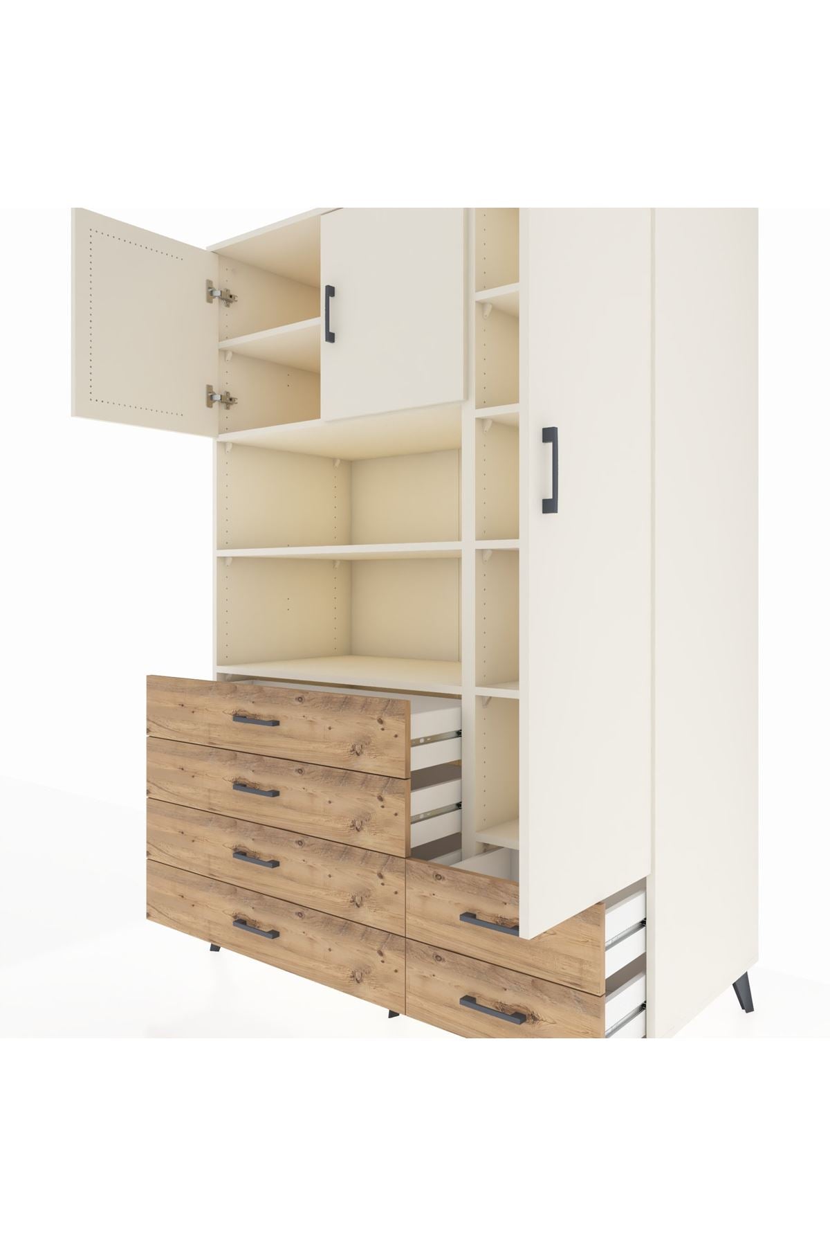 Kronos Dolap 9 Raflı 6 Çekmeceli 3 Kapaklı 132x59x195 Aytaşı-Aytaşı/Çam