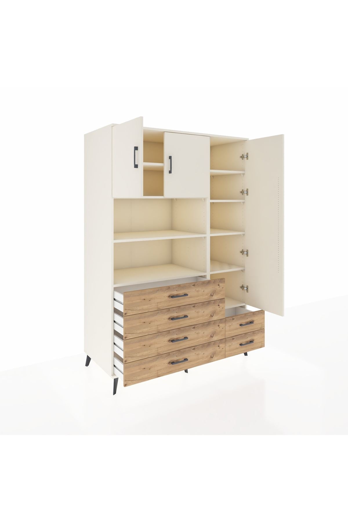 Kronos Dolap 9 Raflı 6 Çekmeceli 3 Kapaklı 132x59x195 Aytaşı-Aytaşı/Çam