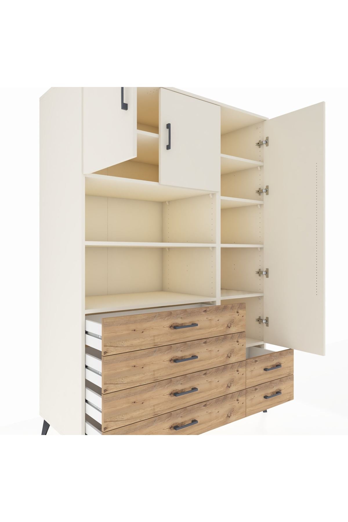 Kronos Dolap 9 Raflı 6 Çekmeceli 3 Kapaklı 132x59x195 Aytaşı-Aytaşı/Çam