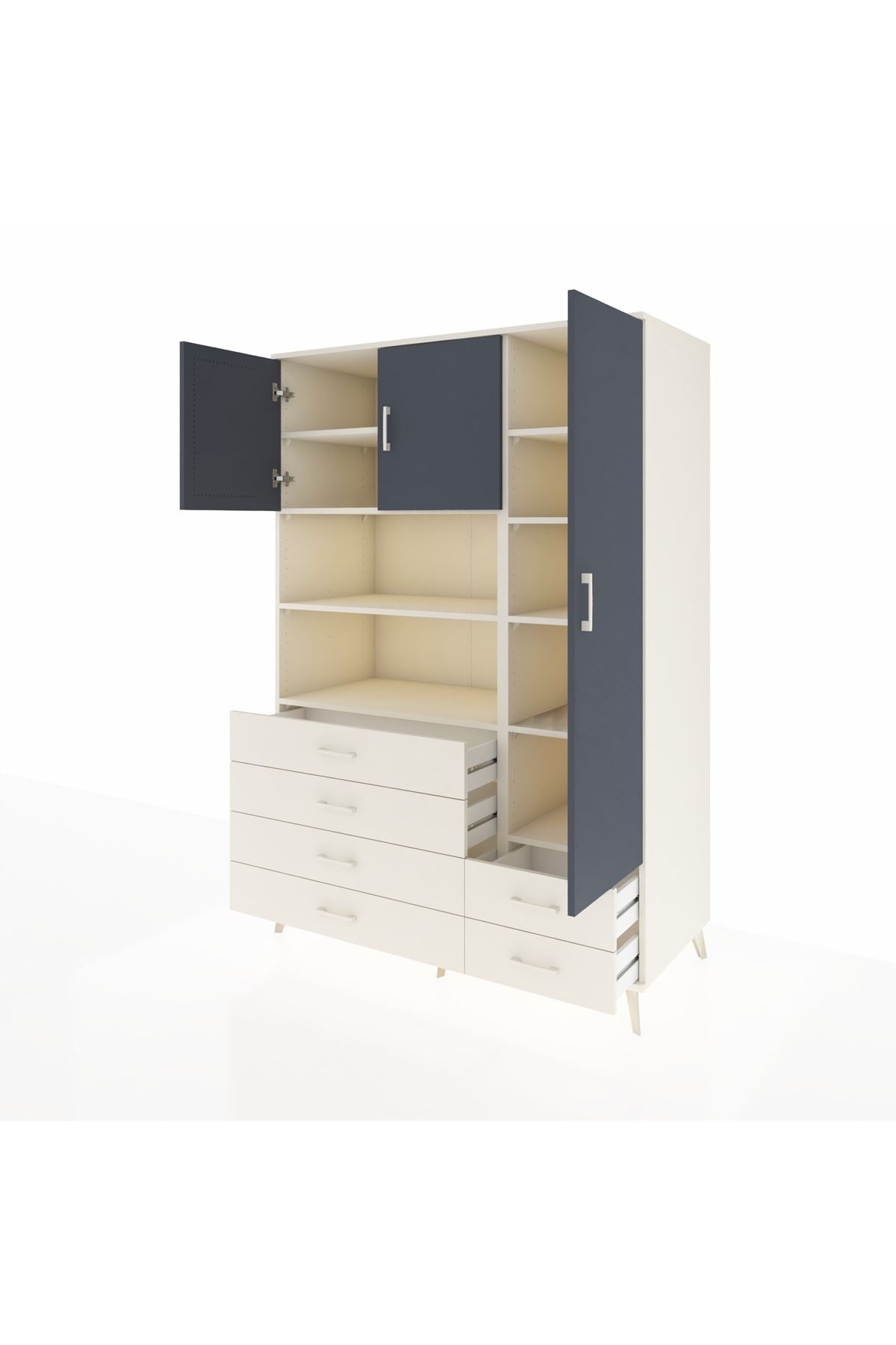 Kronos Dolap 9 Raflı 6 Çekmeceli 3 Kapaklı 132x59x195 Aytaşı-Antrasit/Aytaşı