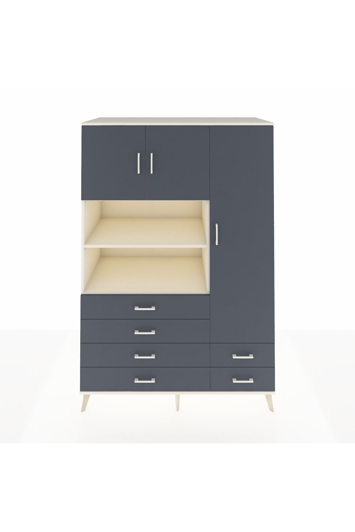 Kronos Dolap 9 Raflı 6 Çekmeceli 3 Kapaklı 132x59x195 Aytaşı-Antrasit/Antrasit