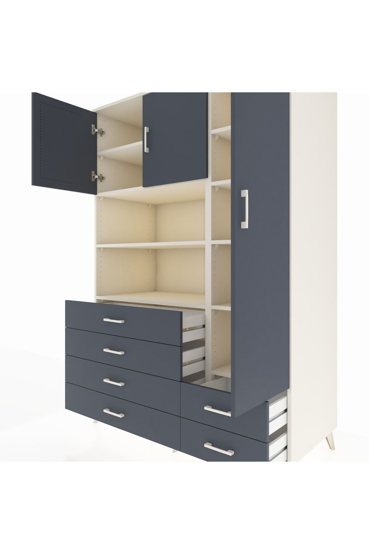 Kronos Dolap 9 Raflı 6 Çekmeceli 3 Kapaklı 132x59x195 Aytaşı-Antrasit/Antrasit