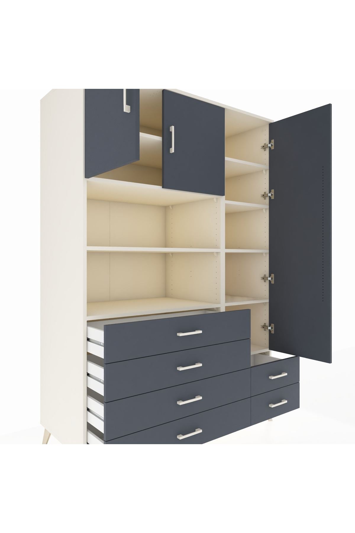 Kronos Dolap 9 Raflı 6 Çekmeceli 3 Kapaklı 132x59x195 Aytaşı-Antrasit/Antrasit