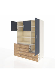 Kronos Dolap 9 Raflı 6 Çekmeceli 3 Kapaklı 132x59x195 Aytaşı-Antrasit/Çam