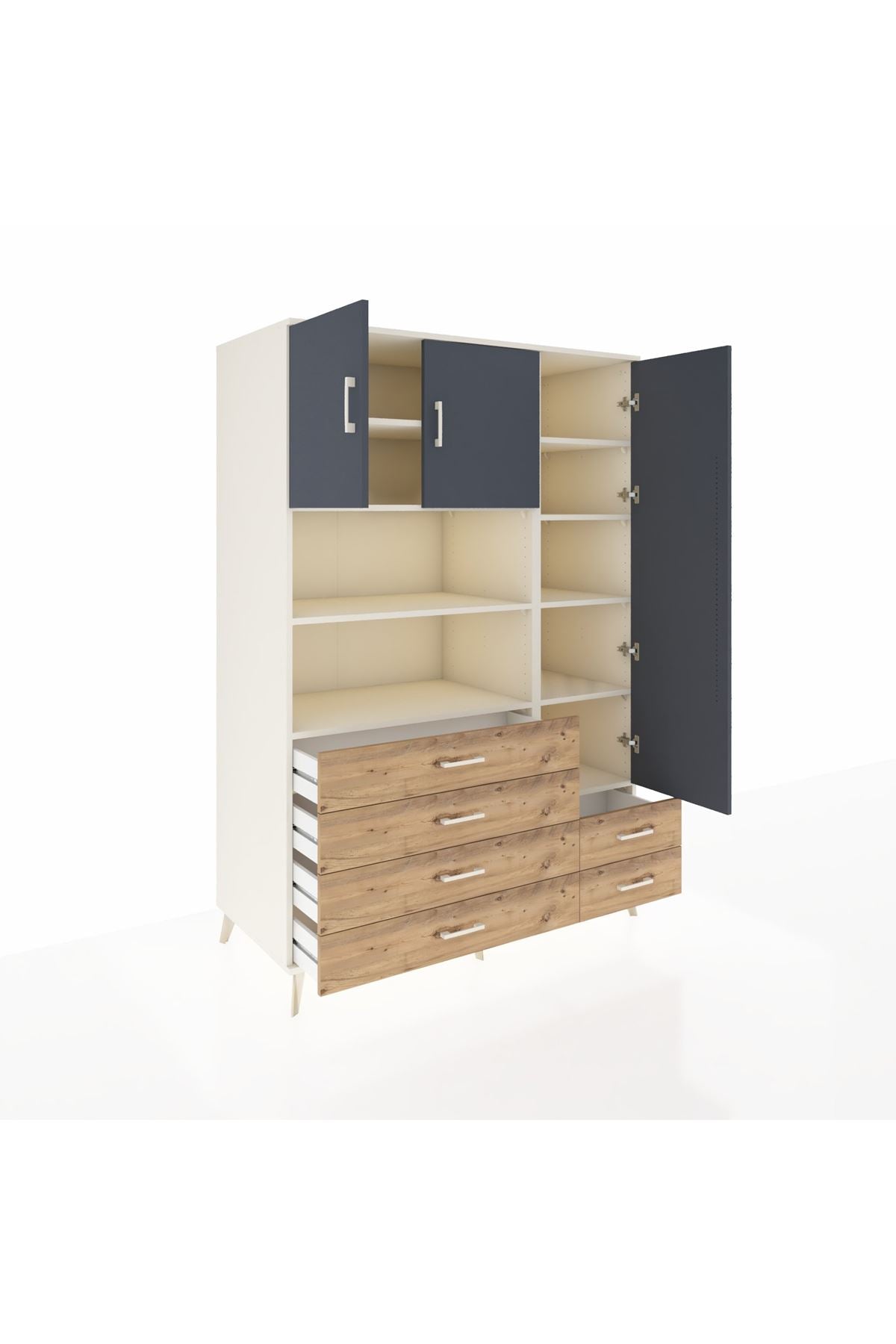 Kronos Dolap 9 Raflı 6 Çekmeceli 3 Kapaklı 132x59x195 Aytaşı-Antrasit/Çam