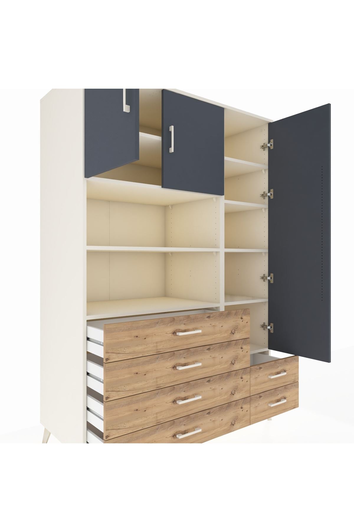 Kronos Dolap 9 Raflı 6 Çekmeceli 3 Kapaklı 132x59x195 Aytaşı-Antrasit/Çam