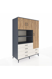 Kronos Dolap 9 Raflı 6 Çekmeceli 3 Kapaklı 132x59x195 Antrasit-Çam/Aytaşı