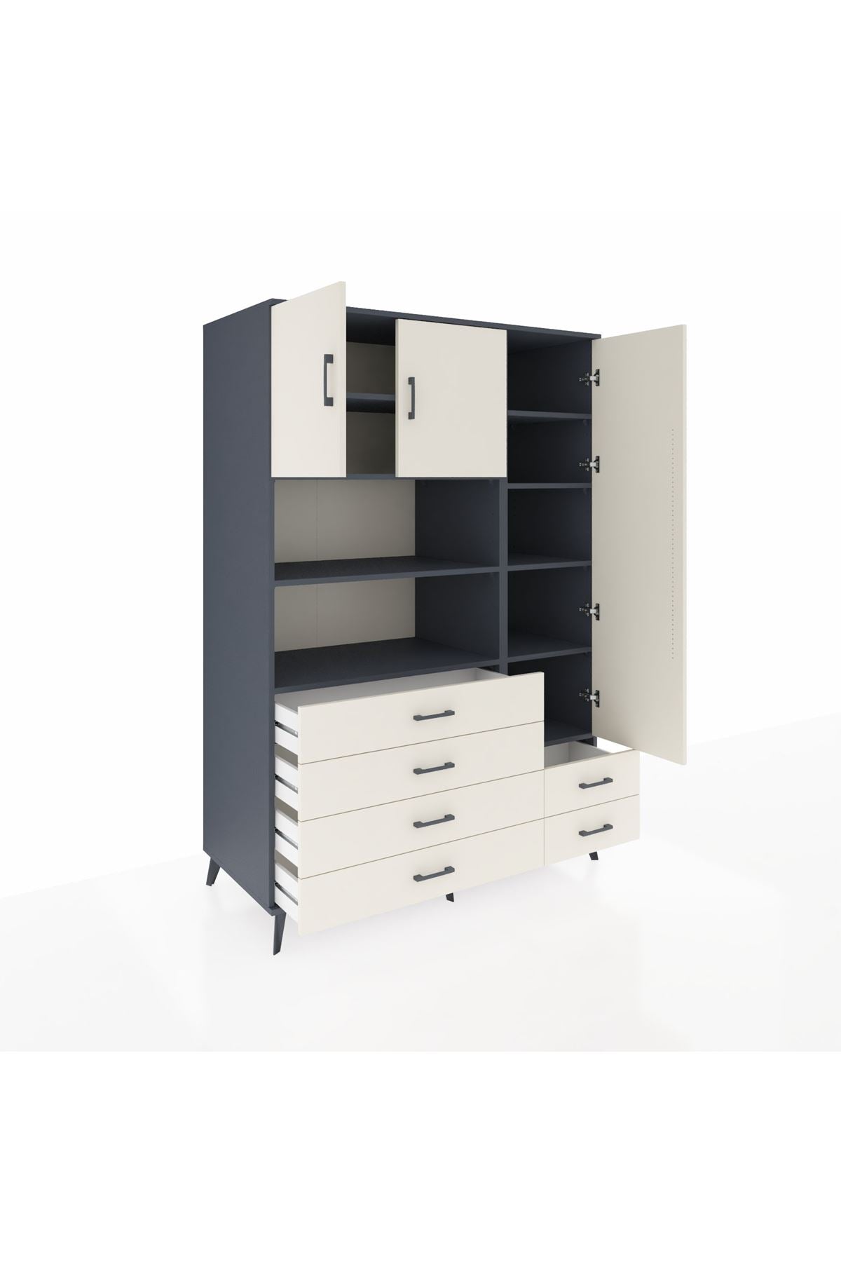 Kronos Dolap 9 Raflı 6 Çekmeceli 3 Kapaklı 132x59x195 Antrasit-Aytaşı/Aytaşı