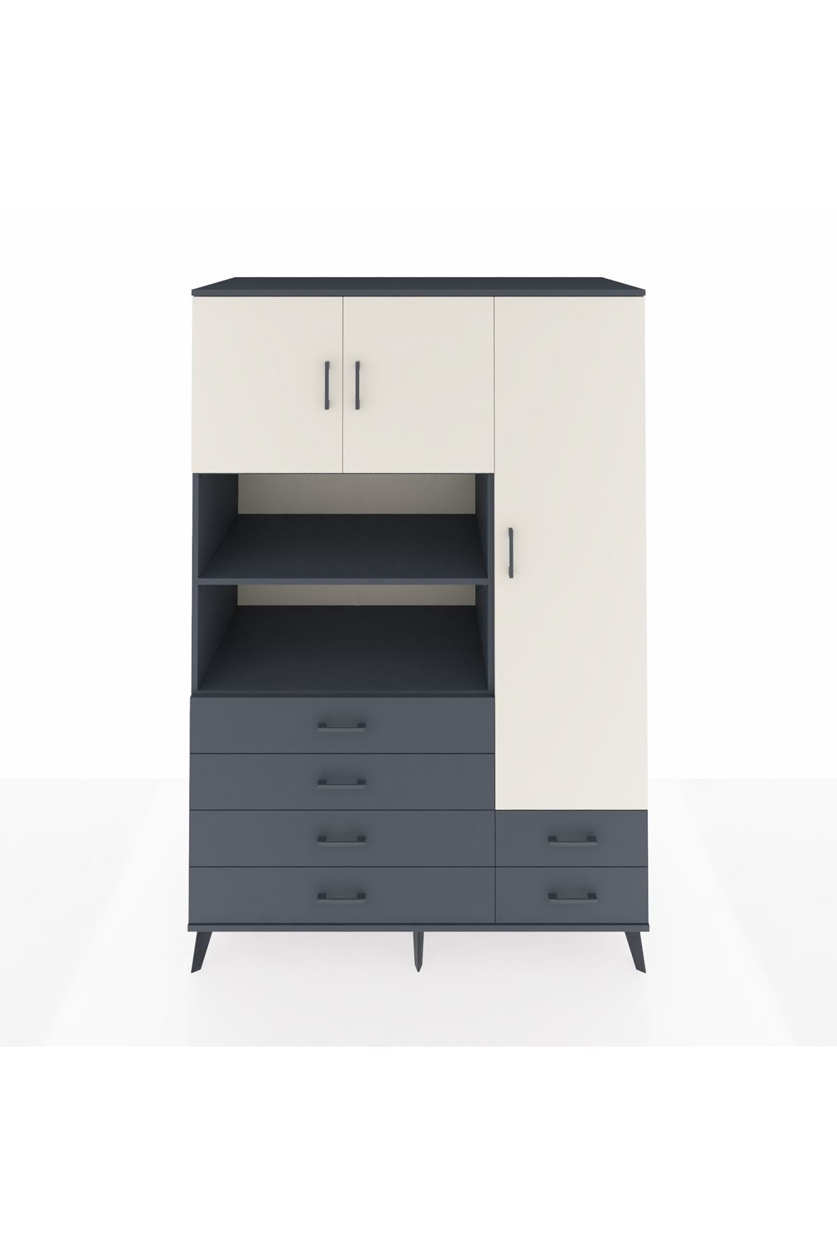 Kronos Dolap 9 Raflı 6 Çekmeceli 3 Kapaklı 132x59x195 Antrasit-Aytaşı/Antrasit