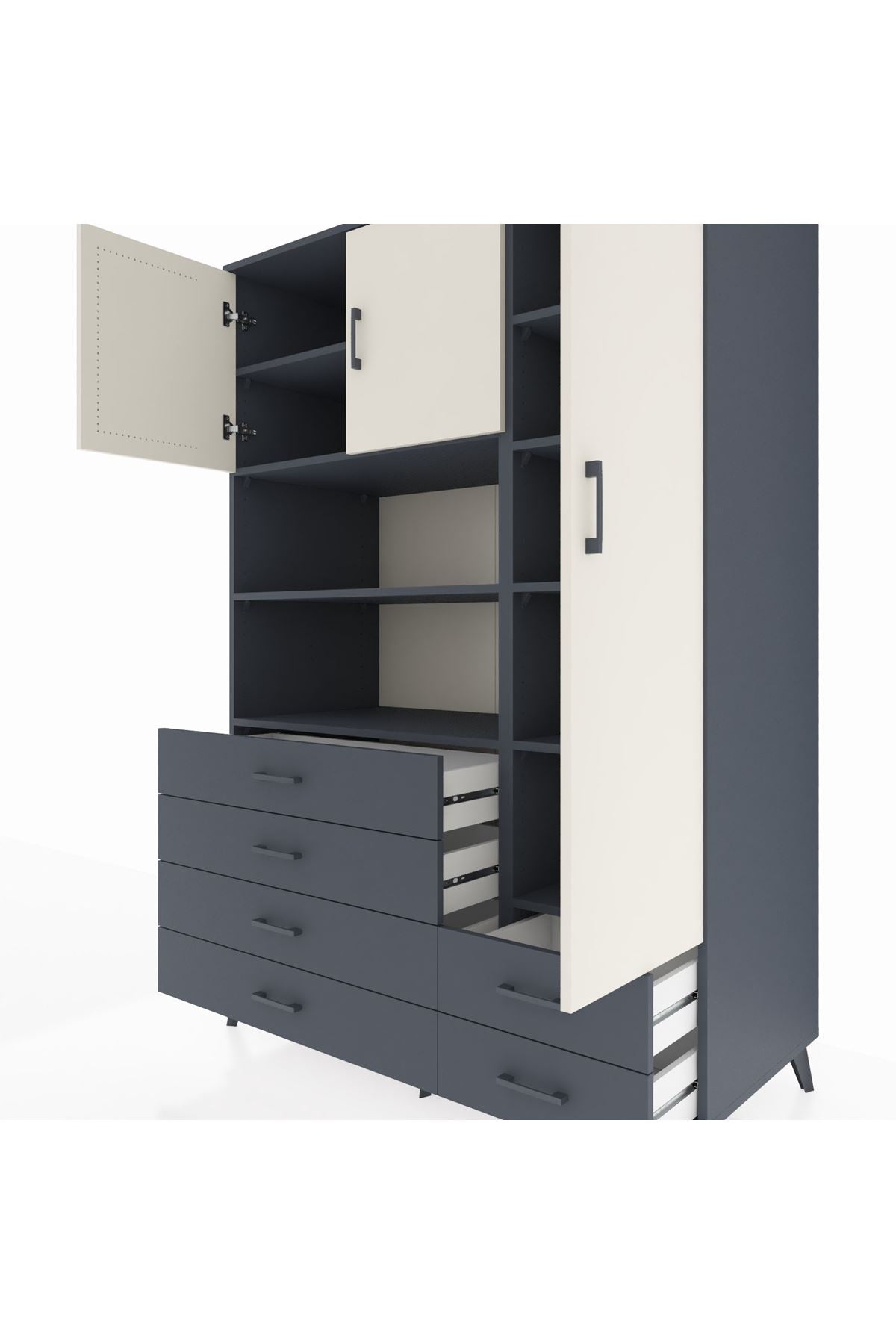 Kronos Dolap 9 Raflı 6 Çekmeceli 3 Kapaklı 132x59x195 Antrasit-Aytaşı/Antrasit