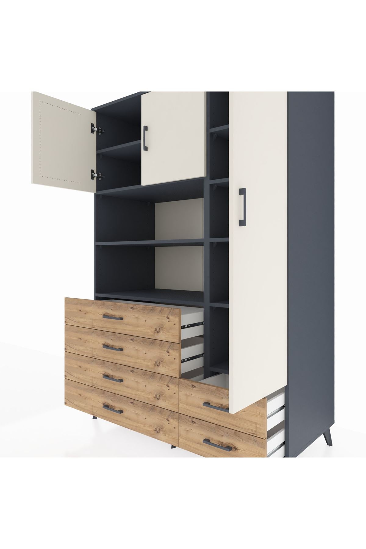 Kronos Dolap 9 Raflı 6 Çekmeceli 3 Kapaklı 132x59x195 Antrasit-Aytaşı/Çam