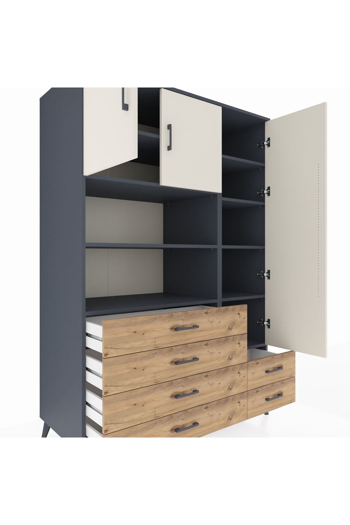 Kronos Dolap 9 Raflı 6 Çekmeceli 3 Kapaklı 132x59x195 Antrasit-Aytaşı/Çam