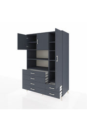 Kronos Dolap 9 Raflı 6 Çekmeceli 3 Kapaklı 132x59x195 Antrasit-Antrasit/Antrasit