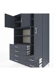 Kronos Dolap 9 Raflı 6 Çekmeceli 3 Kapaklı 132x59x195 Antrasit-Antrasit/Antrasit