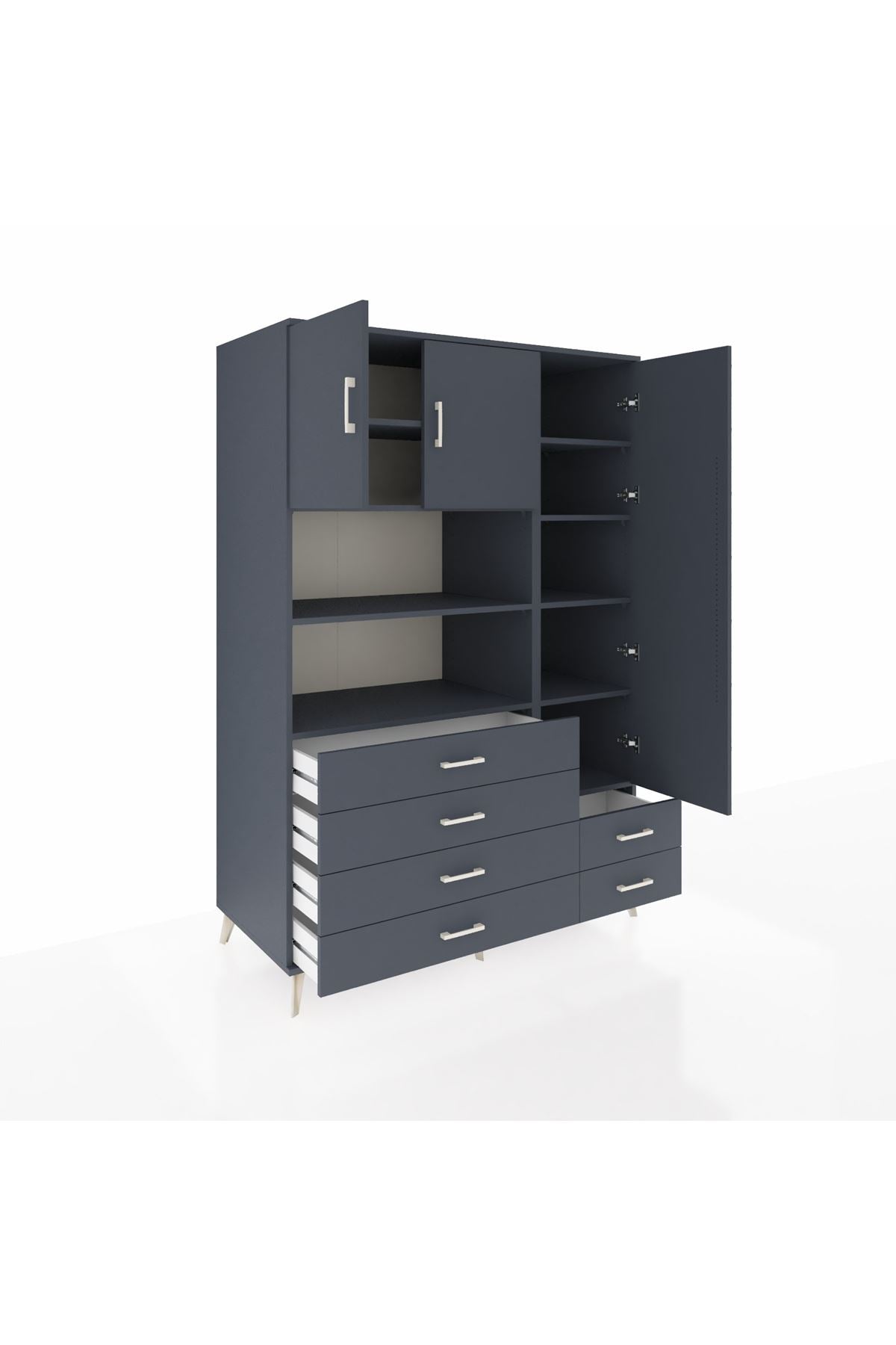 Kronos Dolap 9 Raflı 6 Çekmeceli 3 Kapaklı 132x59x195 Antrasit-Antrasit/Antrasit