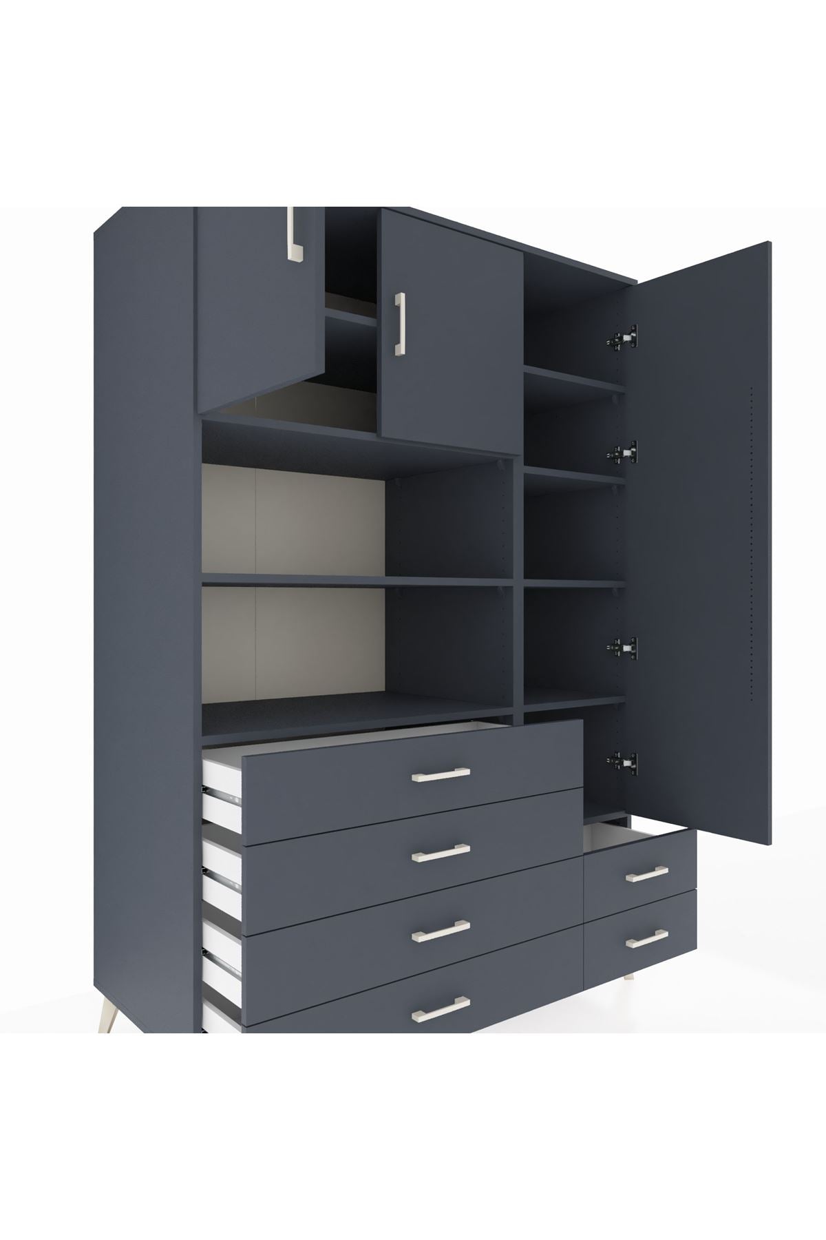 Kronos Dolap 9 Raflı 6 Çekmeceli 3 Kapaklı 132x59x195 Antrasit-Antrasit/Antrasit