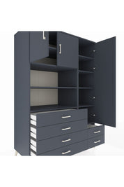 Kronos Dolap 9 Raflı 6 Çekmeceli 3 Kapaklı 132x59x195 Antrasit-Antrasit/Antrasit