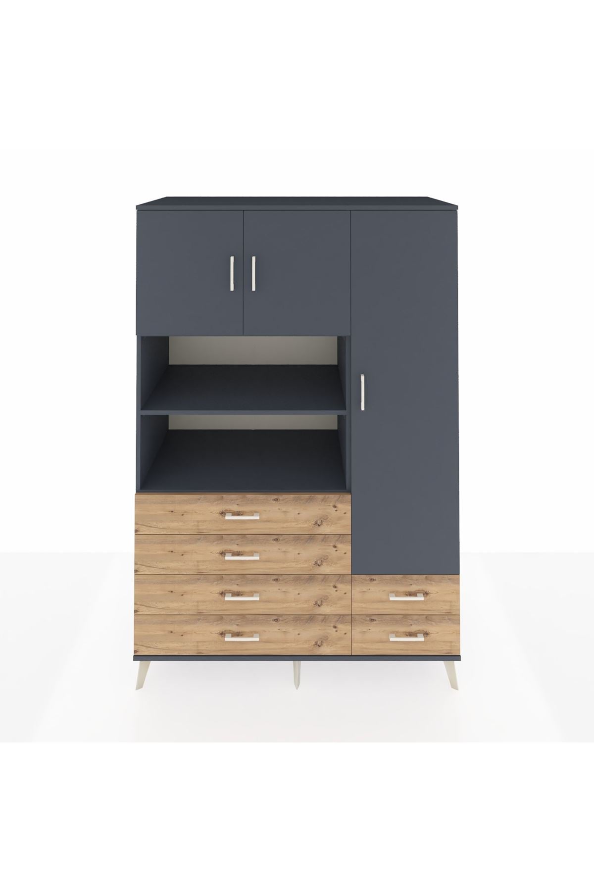 Kronos Dolap 9 Raflı 6 Çekmeceli 3 Kapaklı 132x59x195 Antrasit-Antrasit/Çam