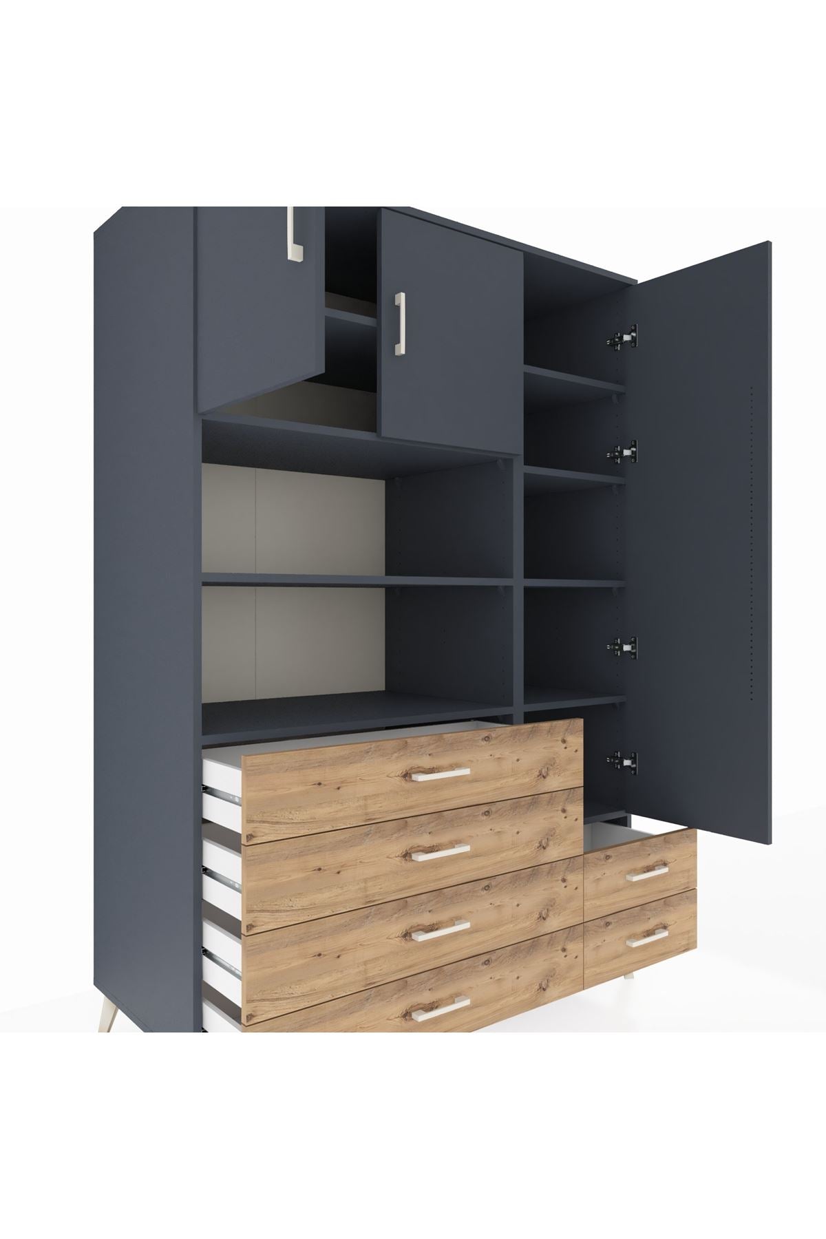 Kronos Dolap 9 Raflı 6 Çekmeceli 3 Kapaklı 132x59x195 Antrasit-Antrasit/Çam