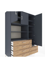 Kronos Dolap 9 Raflı 6 Çekmeceli 3 Kapaklı 132x59x195 Antrasit-Antrasit/Çam