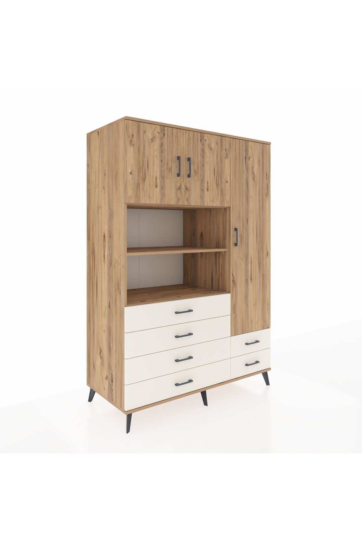 Kronos Dolap 9 Raflı 6 Çekmeceli 3 Kapaklı 132x59x195 Çam-Çam/Aytaşı