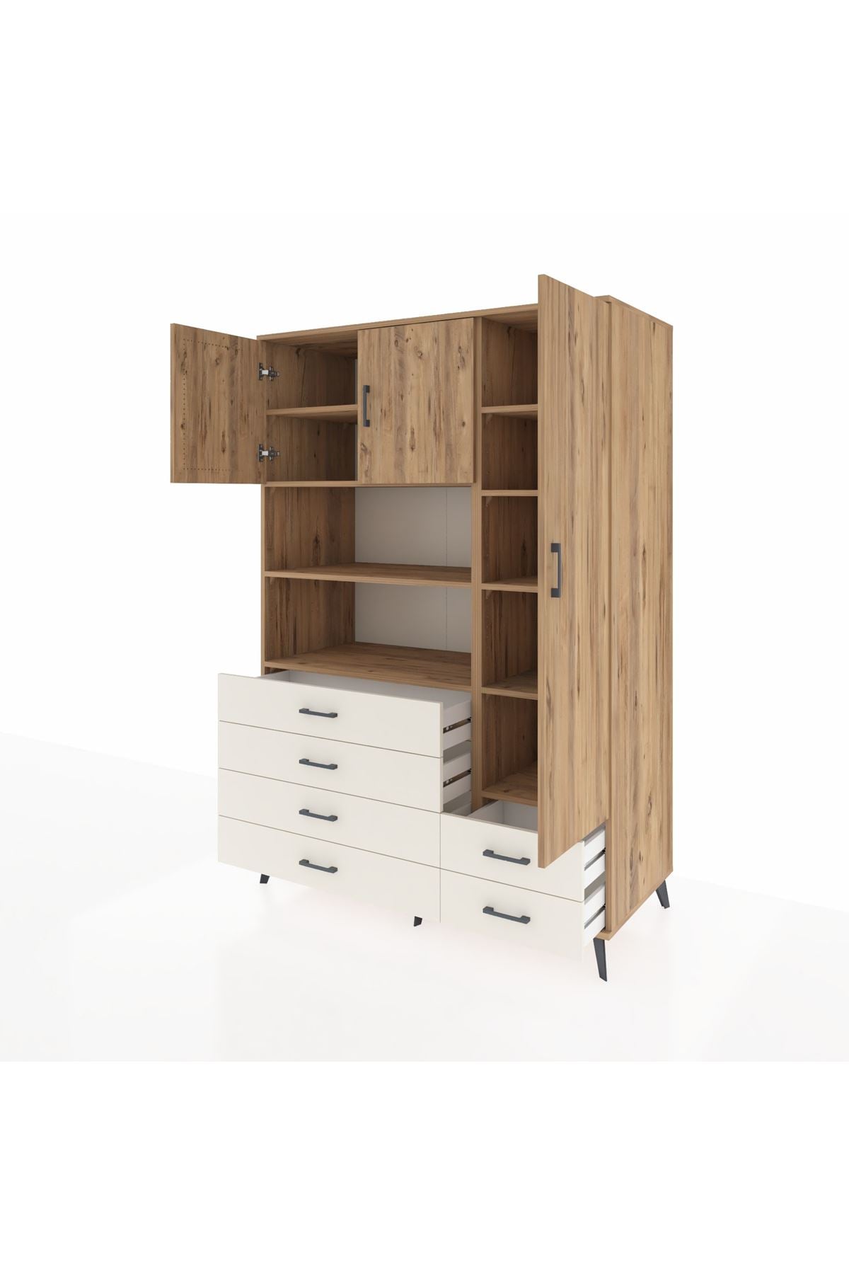 Kronos Dolap 9 Raflı 6 Çekmeceli 3 Kapaklı 132x59x195 Çam-Çam/Aytaşı