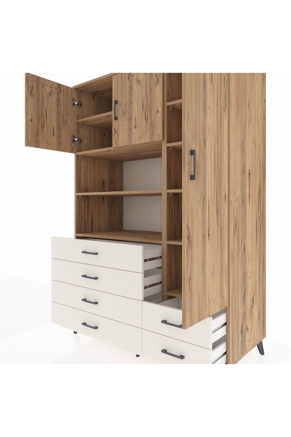 Kronos Dolap 9 Raflı 6 Çekmeceli 3 Kapaklı 132x59x195 Çam-Çam/Aytaşı