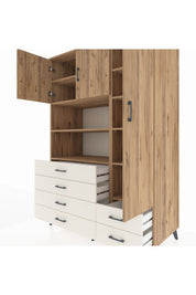 Kronos Dolap 9 Raflı 6 Çekmeceli 3 Kapaklı 132x59x195 Çam-Çam/Aytaşı