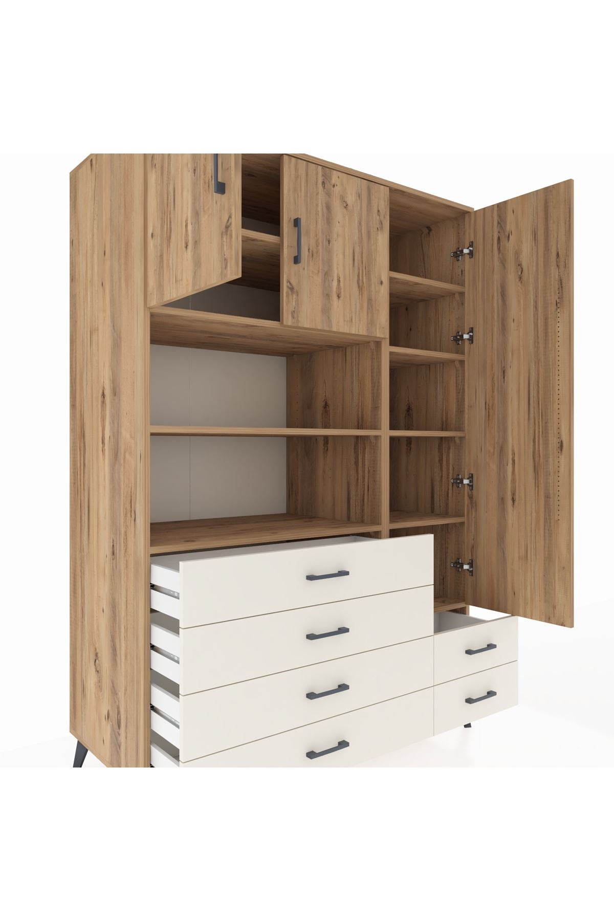 Kronos Dolap 9 Raflı 6 Çekmeceli 3 Kapaklı 132x59x195 Çam-Çam/Aytaşı