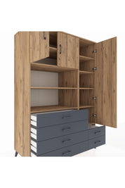 Kronos Dolap 9 Raflı 6 Çekmeceli 3 Kapaklı 132x59x195 Çam-Çam/Antrasit